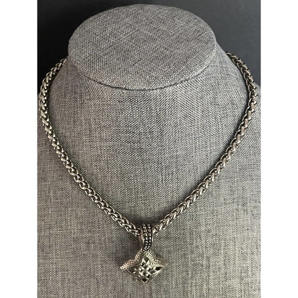 Vintage Chunky Oxidized 18” Unisex Lobster Claw Grecian Pendant Necklace - Picture 4 of 6